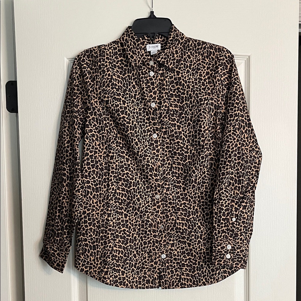 J. Crew Factory Leopard Print Button-Down Shirt - Brown/Black